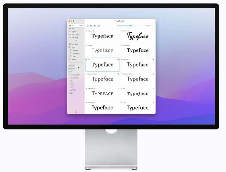 font organizer for Mac interface example